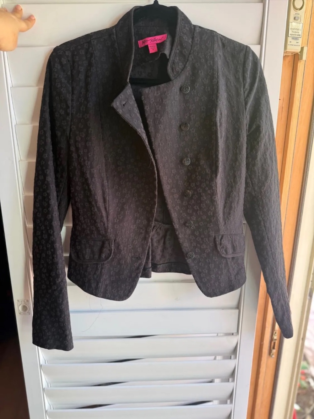 Betsey Johnson Black Textured Asymmetric Button Blazer